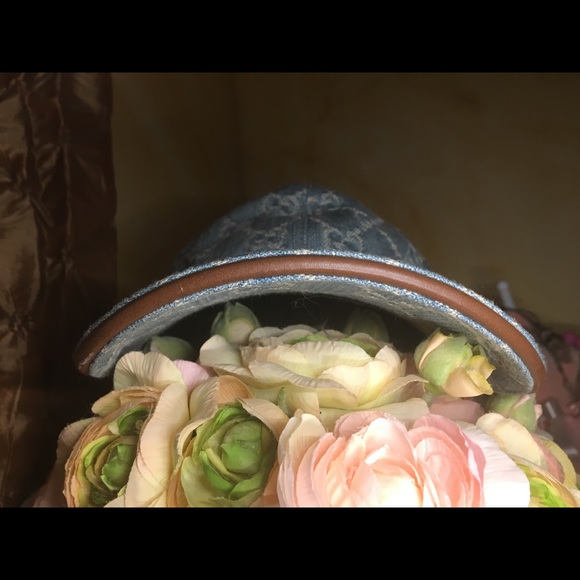 GUCCI Vintage Monogram RARE Chambray Denim Woman's Baseball Hat - Picture 7 of 11